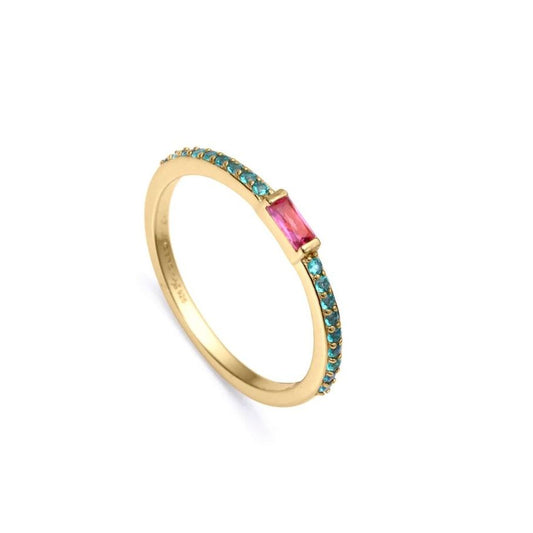 Gold ring with pink stone and blue accents, perfect for ladies, VICEROY JEWELS Mod. 13173A012-39, crafted in Silver 925°.