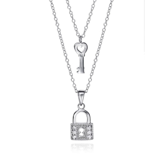 Silver necklace with key and lock pendants, VICEROY JEWELS Mod. 5091C000-30, silver 925°, quartz analog watch functions, packaged in official box.