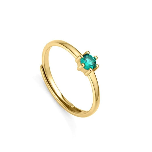 Elegant gold ring with a vibrant green gemstone, representing a stylish jewelry accessory.