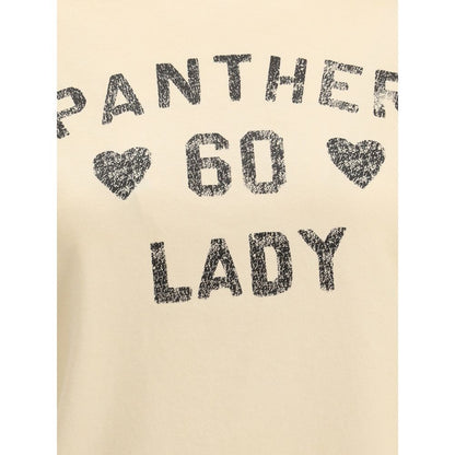 Valentino Beige Cotton T-Shirt featuring Panther Lady print, ribbed crew neck, 100% cotton, AW25 collection, regular fit for style and comfort.