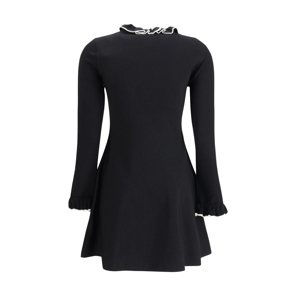 Valentino Black Viscose Casual Dress with ruffled high neck and sleeves, flared silhouette, suitable for AW25 season, back view.