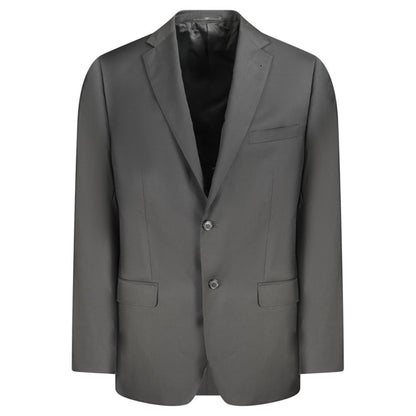 Valentino Black Wool Men Jacket with classic cut, sharp lines, and multiple pockets for style and functionality.