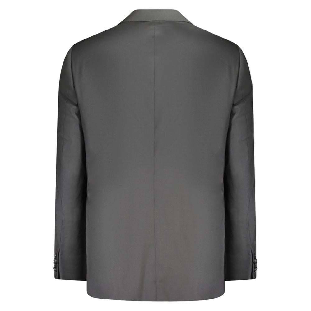 Back view of Valentino Black Wool Men Jacket showcasing elegant tailoring and modern design features.