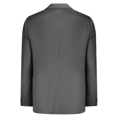 Back view of Valentino Black Wool Men Jacket showcasing elegant tailoring and modern design features.