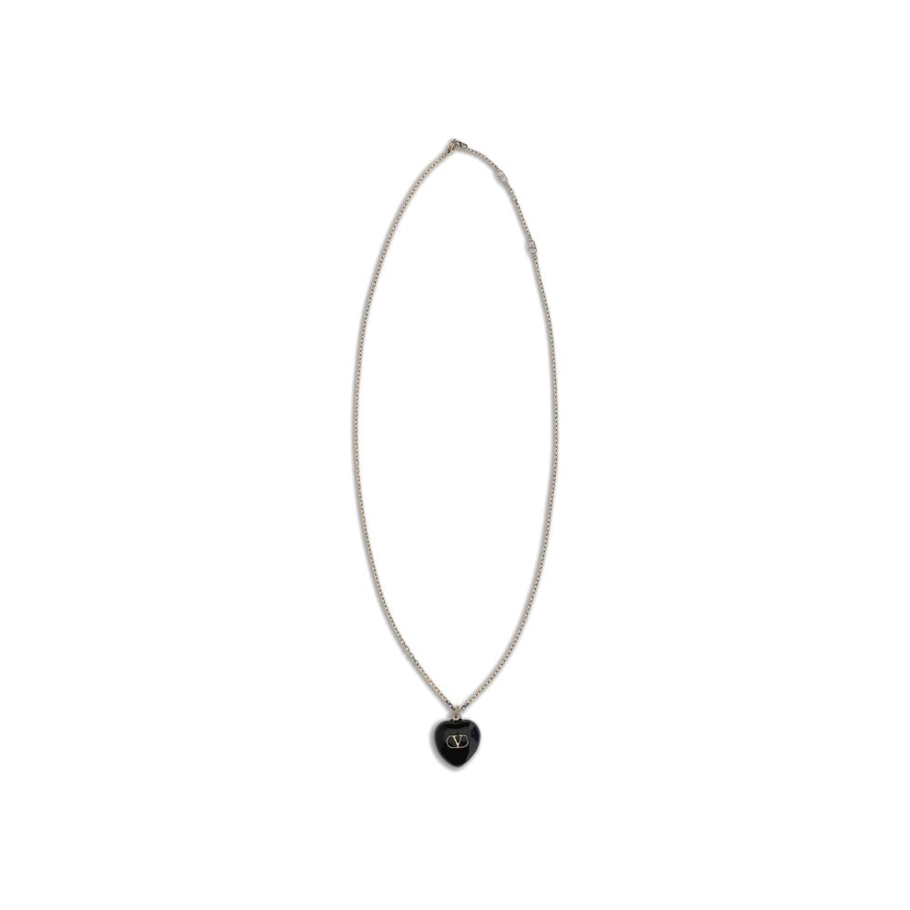 Valentino Garavani Black Brass Necklace with VLogo enamel detail and gold-tone finish, adjustable length, AW25 collection.