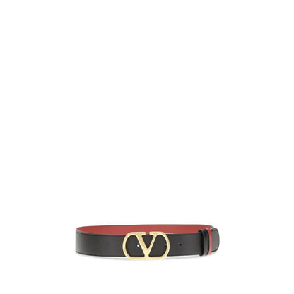 Valentino Garavani Black Calf Leather Bos Taurus Regular Belt with reversible design and iconic VLogo buckle for AW25 season.