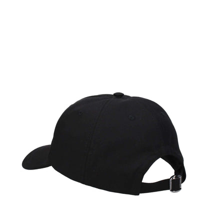 Valentino Garavani Black Cotton Cap (Baseball Hat) with buckle closure and adjustable strap, 98% cotton, rear view.