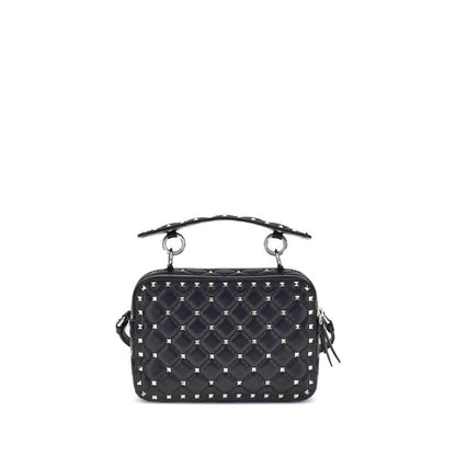 Valentino Garavani Black Lamb Ovis Aries Aries Shoulder Bag with diamond-quilted design and gold-tone Rockstuds