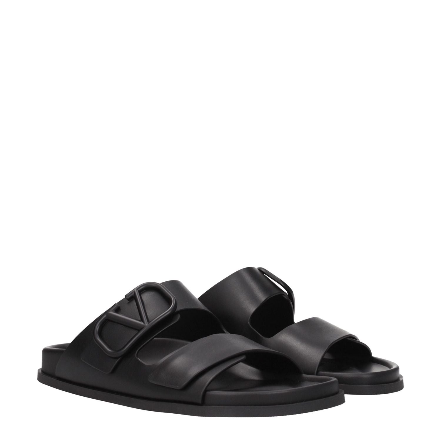 Valentino Garavani Black Leather Slippers
