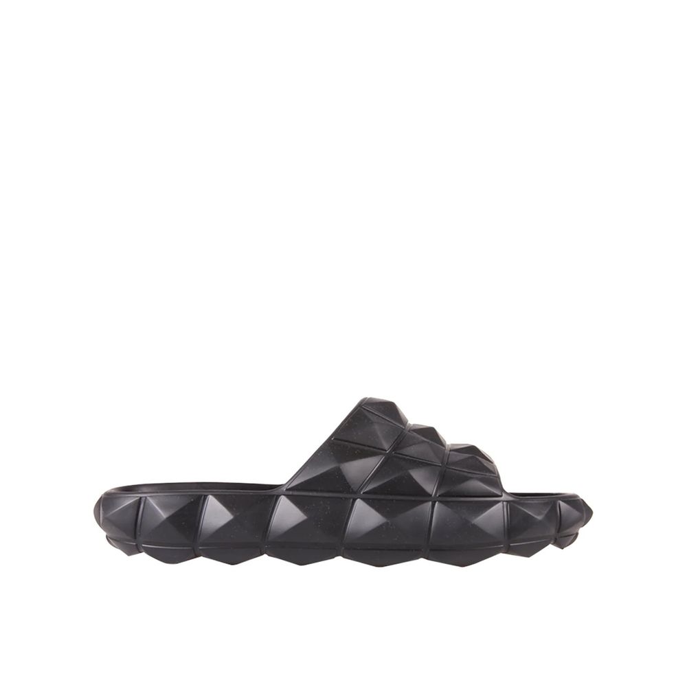 Valentino Garavani Black Rubber Slippers with round toe and rubber studs, made in Italy for men.