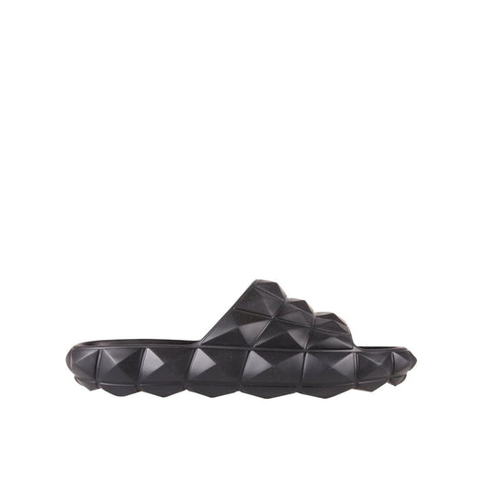 Valentino Garavani Black Rubber Slippers with round toe and rubber studs, made in Italy for men.