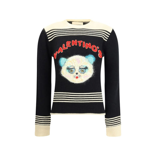 Valentino Multicolor Fleece Wool Sweatshirt with "Le Chat de la Maison" embroidery, ribbed crew neck, cuffs, and hem for AW25 season