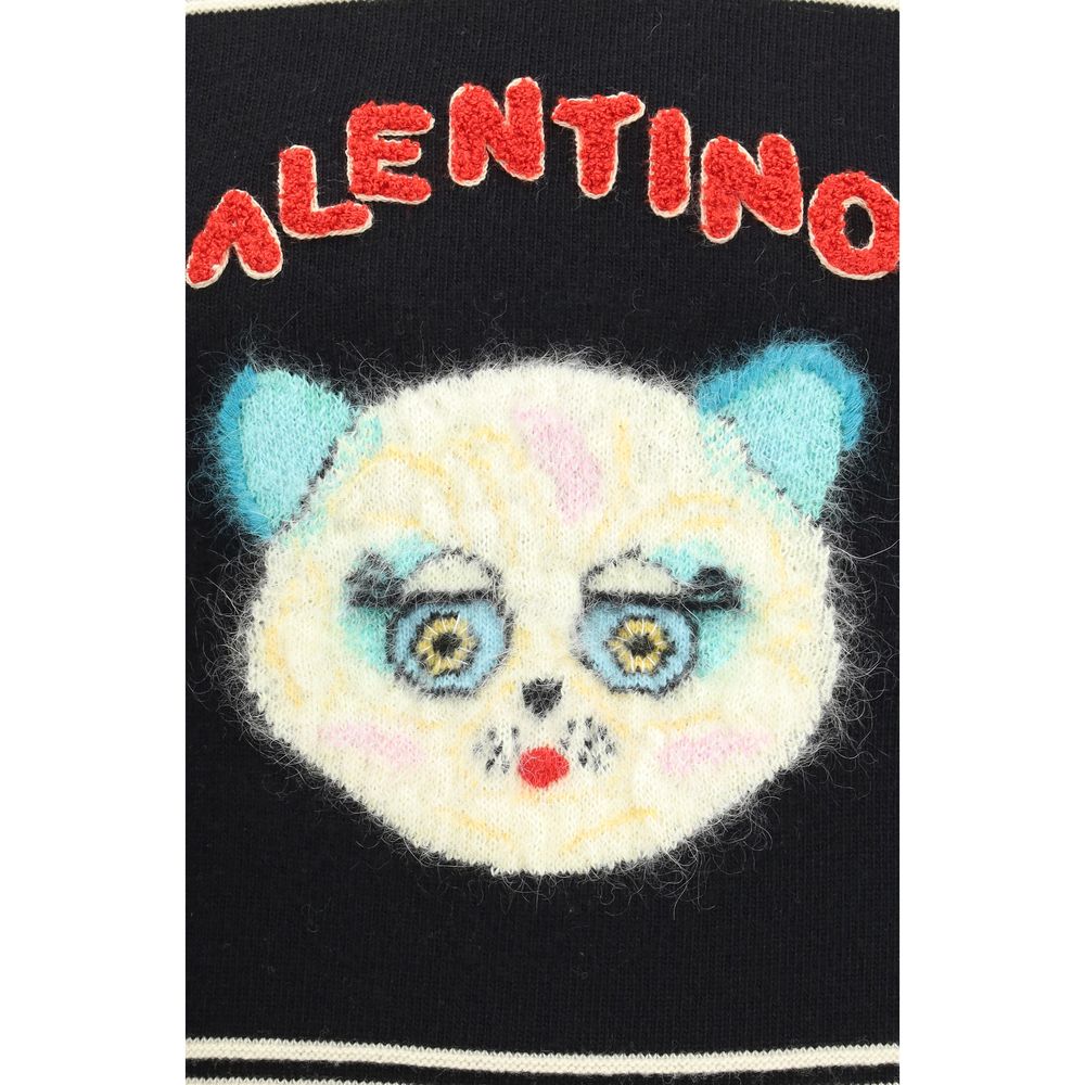 Valentino Multicolor Fleece Wool Sweatshirt with cat embroidery, "Le Chat de la Maison," showing a stylish and distinctive design.