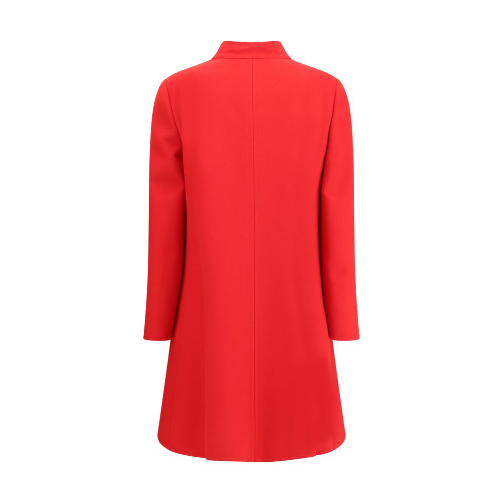 Valentino Red Fleece Wool Coat featuring elegant tailored cut and golden VLogo embellishments.