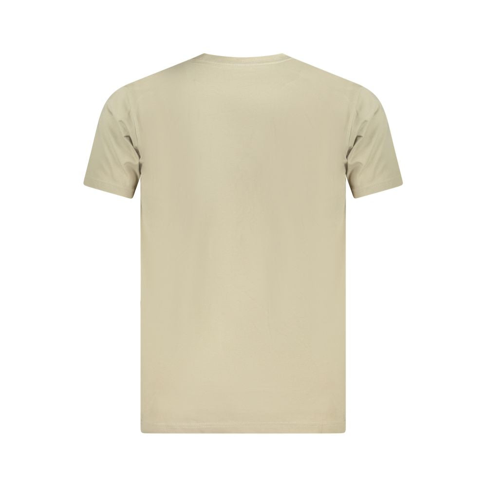 Back view of Vans Beige Cotton Men T-Shirt with crew neck and short sleeves, showcasing timeless style and iconic Vans logo print.