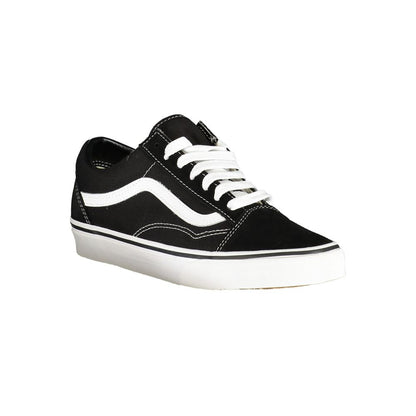 Vans Black Leather Women Sneaker with classic design, ideal for street style, featuring sleek black and white details.