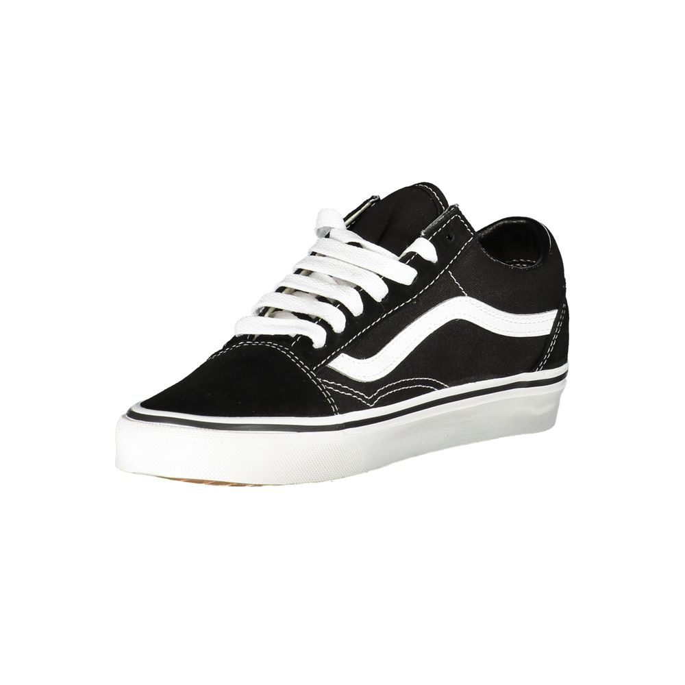 Vans Black Leather Women Sneaker with white stripe and lace-up design, showcasing a classic yet modern street style look.