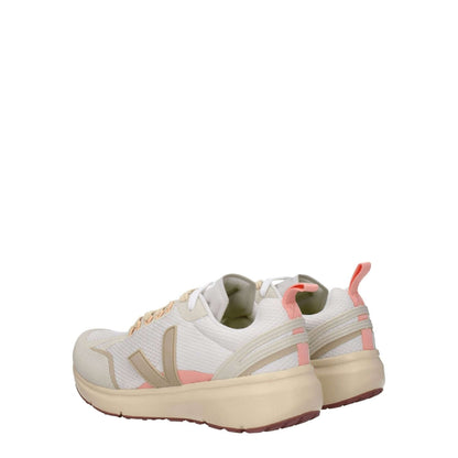 Veja Beige Fabric Athletic Sneakers with rubber sole and side logo, lace-up closure, street style, featuring almond and pink accents.