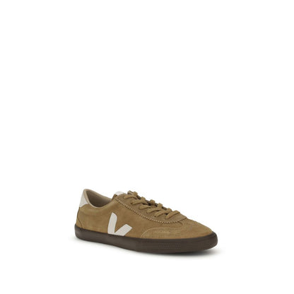 Veja Brown Leather Sneakers inspired by 1970s volleyball shoes with rounded toe, lace-up closure, and sustainable design features.