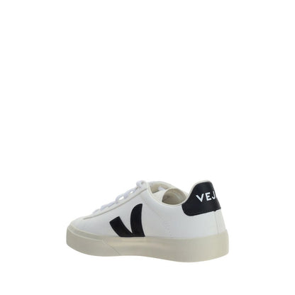 Veja White Calf Leather Bos Taurus Low Top Sneakers with round toe, V logo, and contrast heel detail.