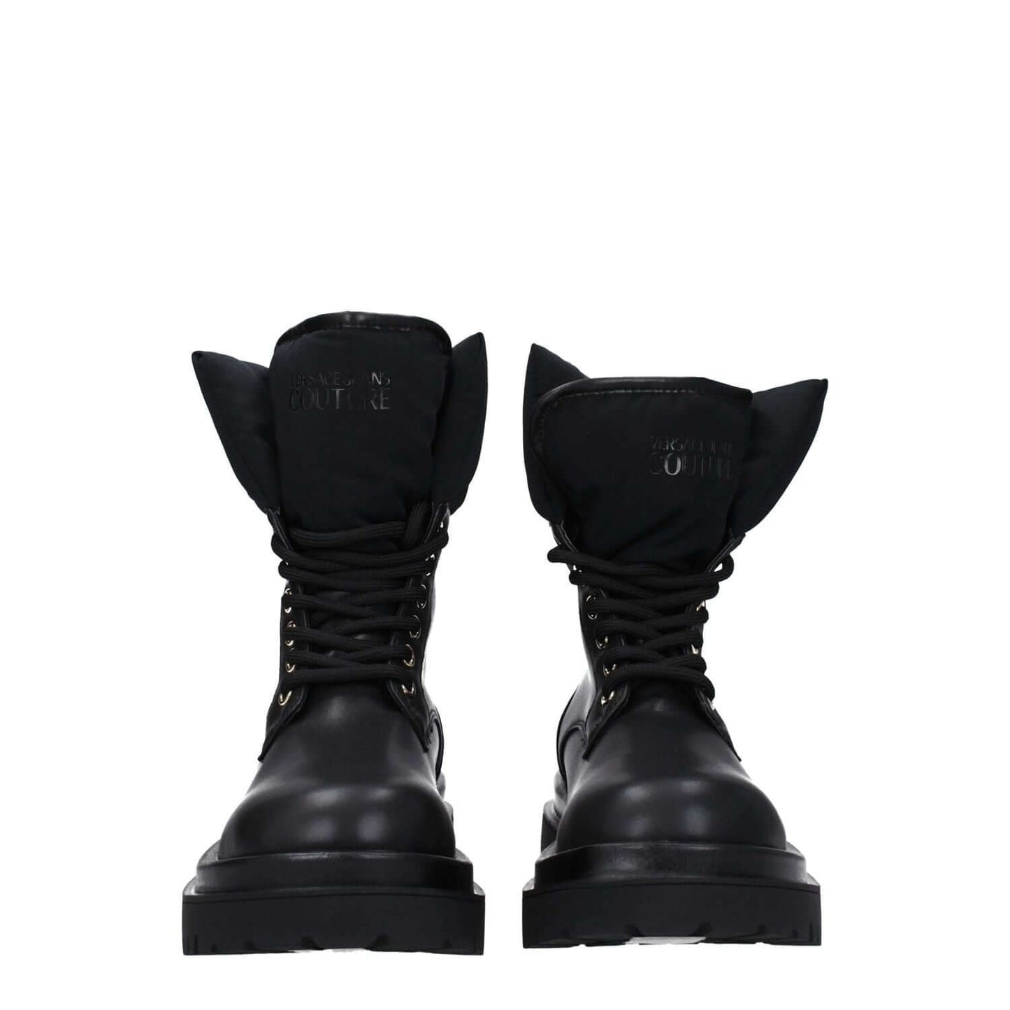 Versace Jeans Black Polyethylene Ankle Boots with lace-up closure and front logo, rubber sole, fabric material, 5 cm heel height.