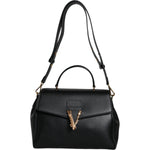 Versace Black Top Handle Grainy Calfskin Leather Crossbody Bag Versace Dark Slate Gray