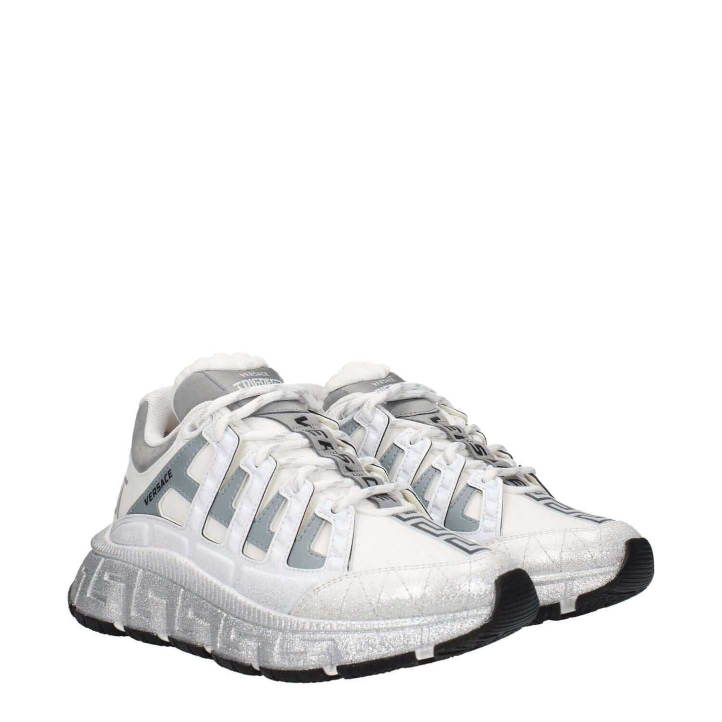 Versace White Fabric Athletic Sneakers with logos, rubber sole, lace-up closure, and round toe design, MPN 10041821A081592W270.