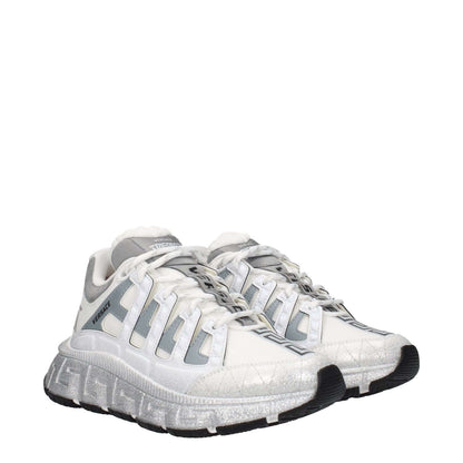 Versace White Fabric Athletic Sneakers with logos, rubber sole, lace-up closure, and round toe design, MPN 10041821A081592W270.