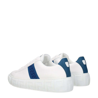 Versace White Leather Low Top Sneakers with side detail and dark teal accents, featuring a rubber sole and lace-up closure, MPN DSU84041A007756W970.