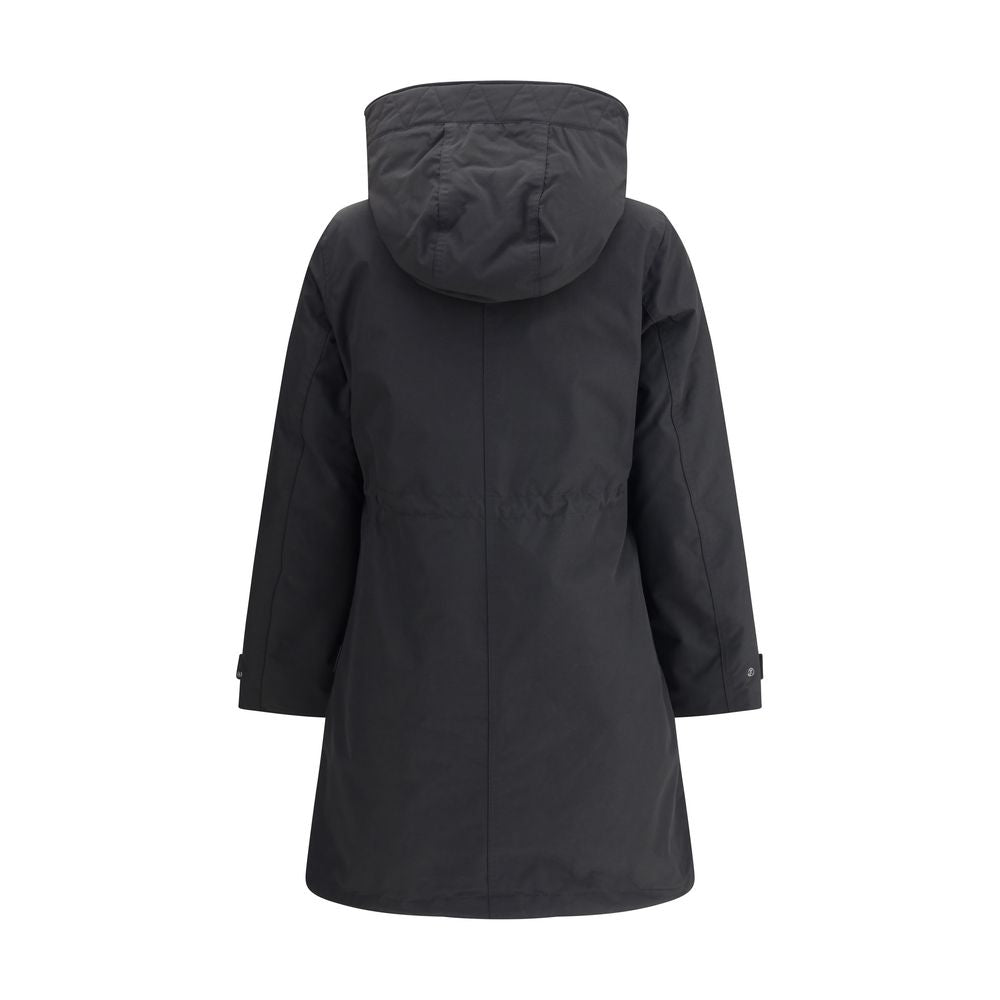 Back view of Woolrich Black Cotton Clothing 3-in-1 Parka Jacket with hood