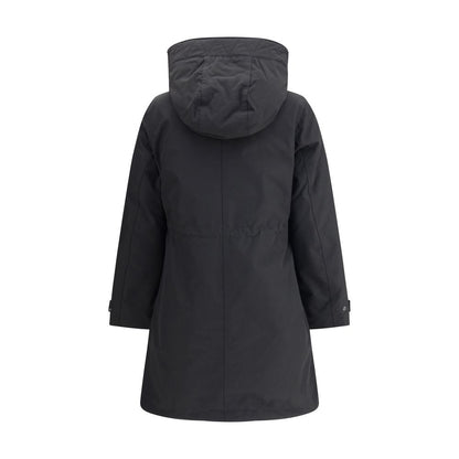 Back view of Woolrich Black Cotton Clothing 3-in-1 Parka Jacket with hood