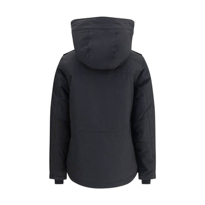 Back view of Woolrich Black Cotton Shell Jacket with hood and double-slider zipper for AW25.