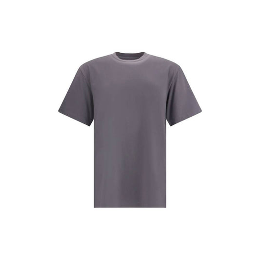 Y-3 Gray Cotton Sportswear oversized T-shirt with ribbed crew neck and logo print, made from 100% cotton, showcasing minimalist style.