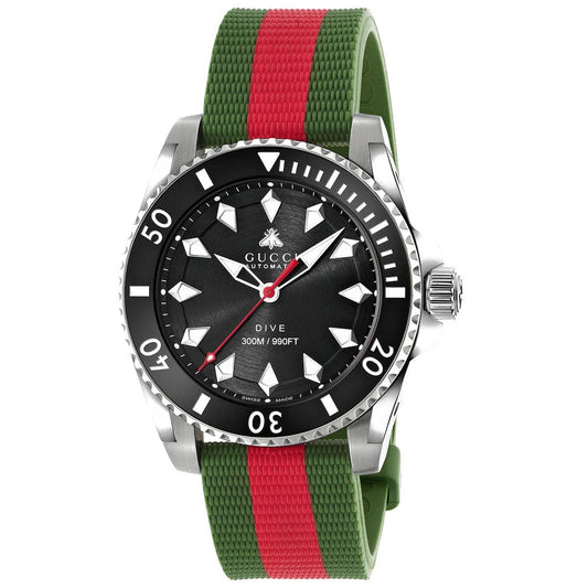 GUCCI Mod. DIVE watch with black dial and green-red strap