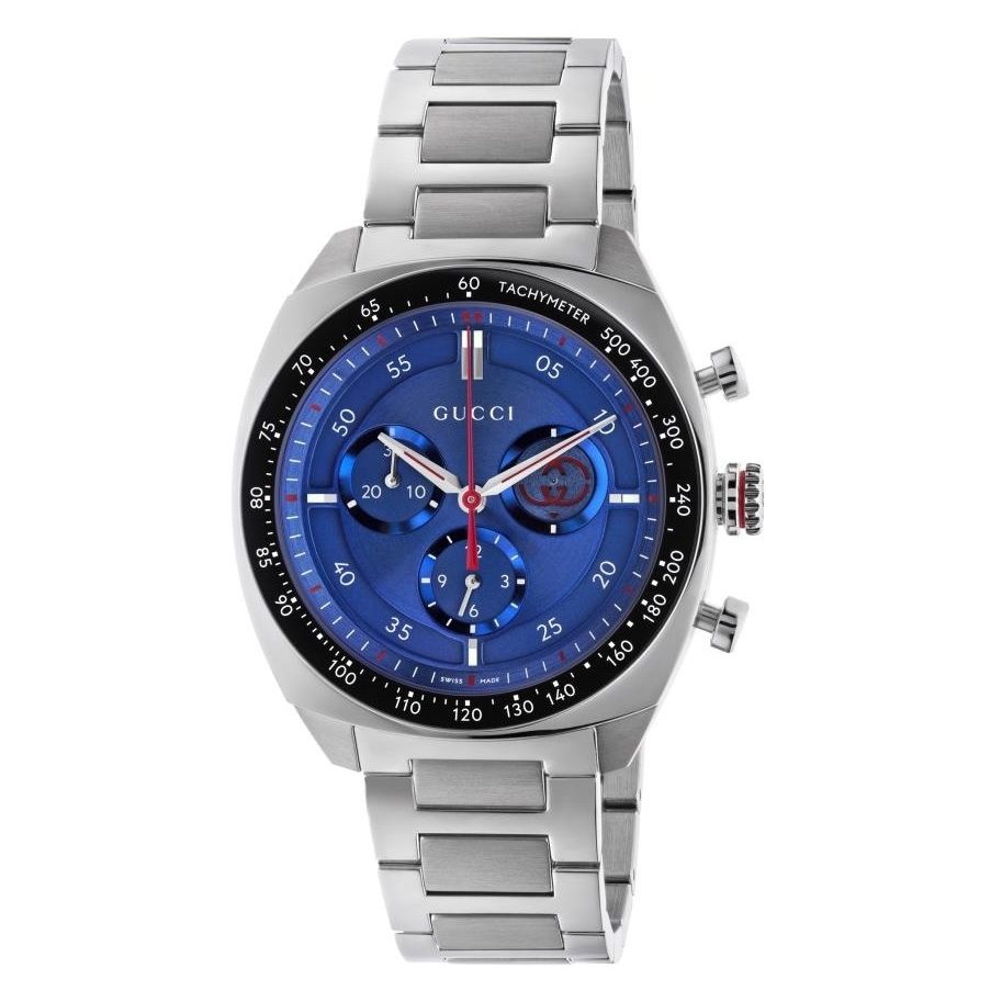 GUCCI Mod. INTERLOCKING wristwatch with blue chronograph dial and silver stainless steel bracelet.