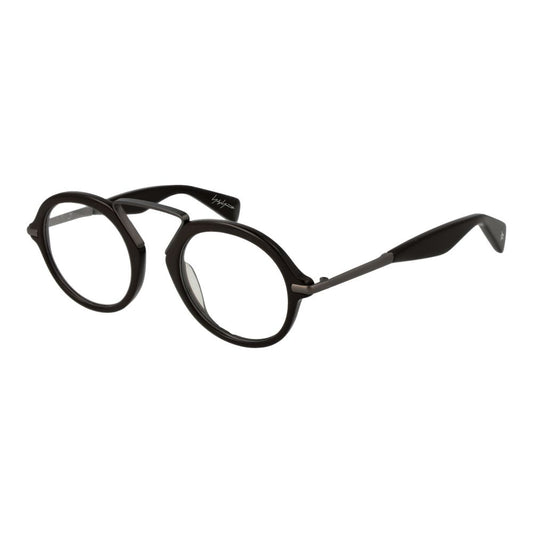 Yohji Yamamoto Brown Plastic Glasses (Frames) for men, round full-rim style with demo lenses, frame width 145mm, includes soft case.