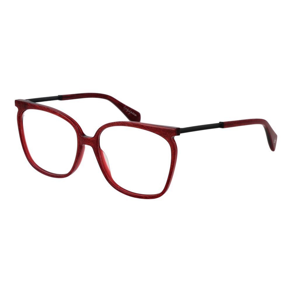 Yohji Yamamoto Red Women Glasses Frame, red metal and plastic square full-rim frame with demo lenses, size 58-16-145.