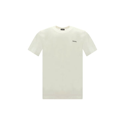 ZEGNA White Cotton T-Shirt with ribbed crew neck and brand monogram, regular fit, AW25 season, 100% cotton.