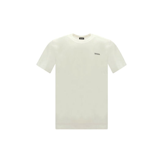 ZEGNA White Cotton T-Shirt with ribbed crew neck and iconic monogram, regular fit, 100% cotton, made in Portugal for AW25 season.