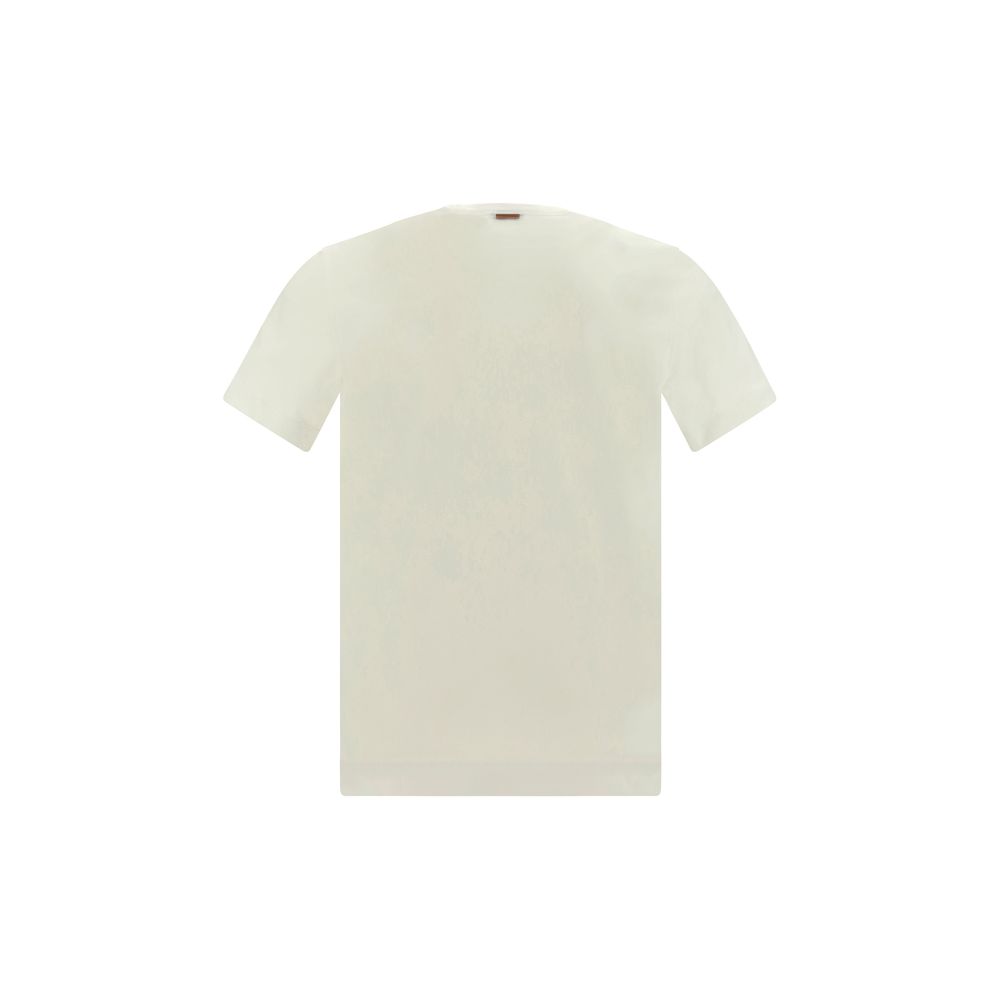 ZEGNA White Cotton T-Shirt, featuring ribbed crew neck, iconic monogram, regular fit, 100% cotton, AW25 season, back view