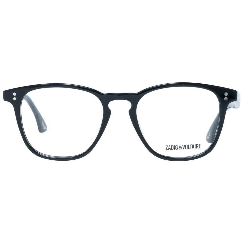 Zadig & Voltaire Black Men Glasses Frame, full-rim trapezium style with demo lenses, plastic material, 48-18-145 size, branded case included.