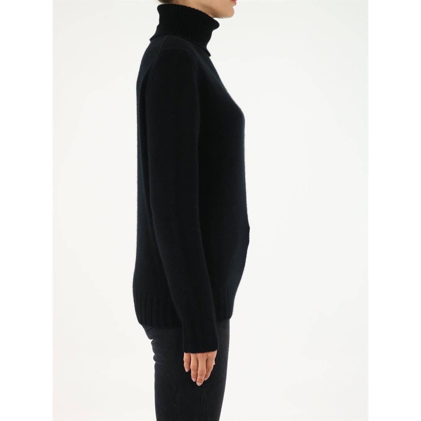 Allude سترة كشمير سوداء بياقة دائرية